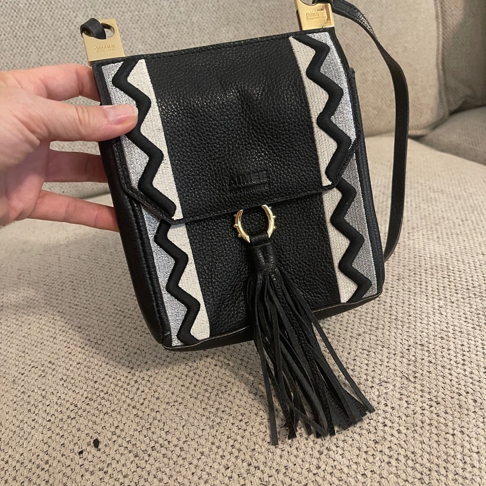Aimee Kestenberg Black and White Crossbody Bag with Tassel